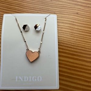 Indigo authority Elliana pave heart, necklace and earring, set gold tone. New